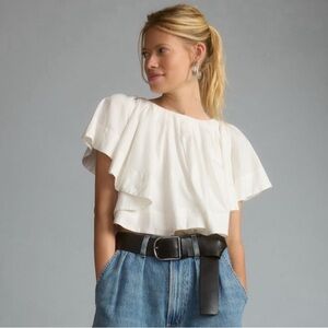Maeve Anthropologie White Ruffled Swing Blouse Size XL